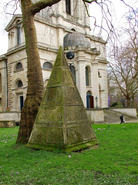 pyramid in churchyard of St Anne's Limehouse, London