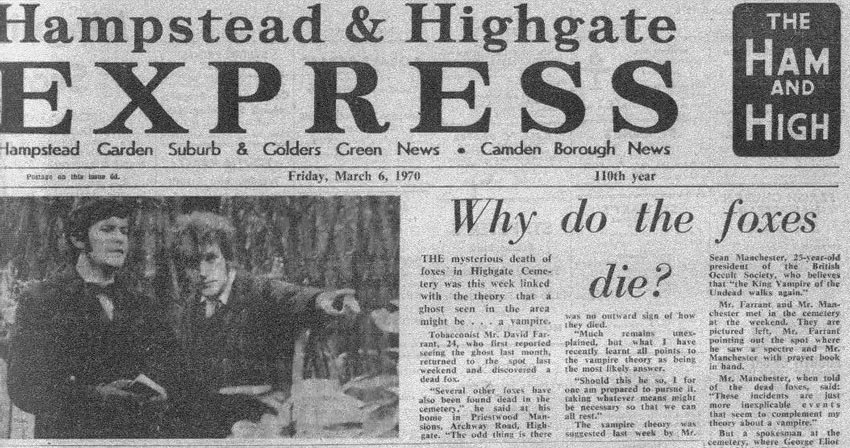 A press report about the dead foxes - food for the Highgate Vampire?
