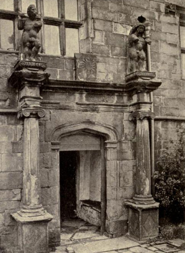 The doorway of High Sunderland Hall - did its carvings inspire the 'shameless little boys' of Wuthering Heights?