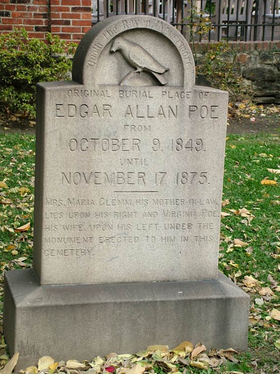 The grave of Edgar Allan Poe carved with a raven
