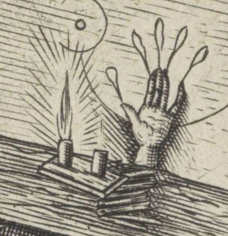 A Hand of Glory in a 1565 artwork by Pieter van der Heyden