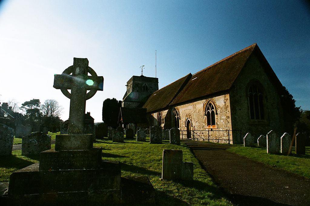 St Mary's Church, Frensham, Surrey, said to house a witch's cauldron