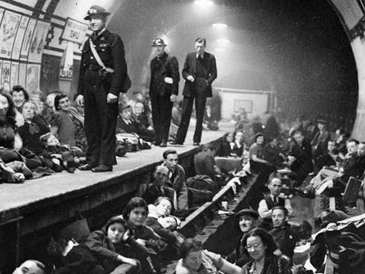 Londoners sheltering from an air-raid in a Tube station