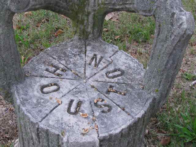 The engraved seat of the Devil's chair in Greenwood Cemetery