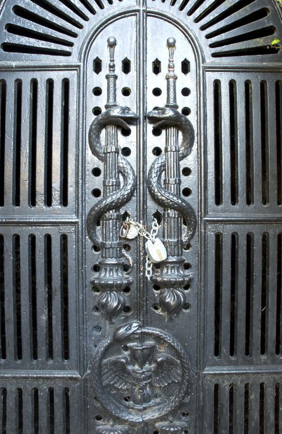 Gates to the catacombs of Brompton Cemetery, London