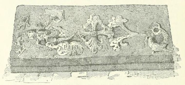 Engraving of the tomb of the dragon slayer Piers Shonks in Brent Pelham