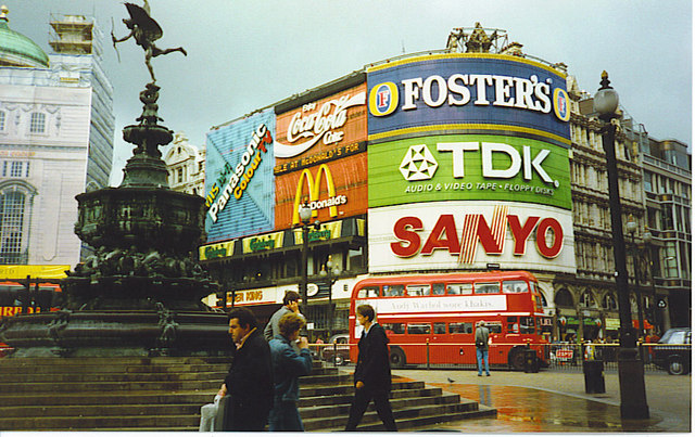 Eros presides over Piccadilly Circus in 1994