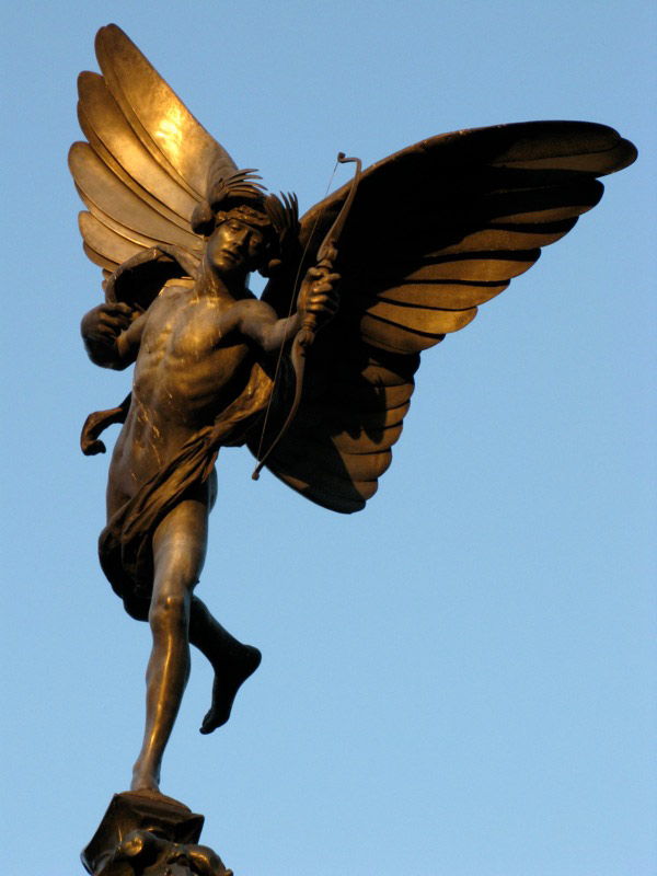 Eros statue standing guard at Piccadilly Circus