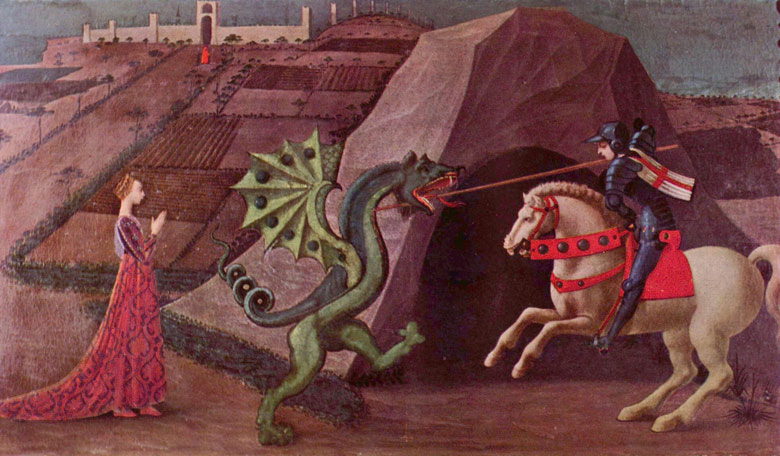 St George depicted as a dragon slayer by Paulo Uccello, painted 1456-60