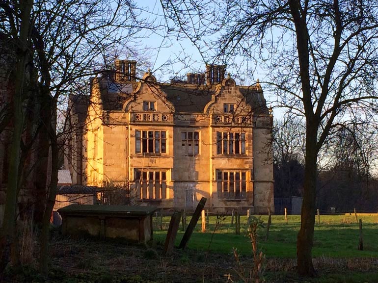 Sockburn Hall, viewed across the tombs of Sockburn's abandoned All Saints' Church