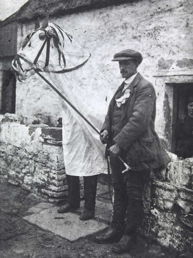 Photo from 1910-14 of a Mari Lwyd, part of a strange Welsh Christmas tradition