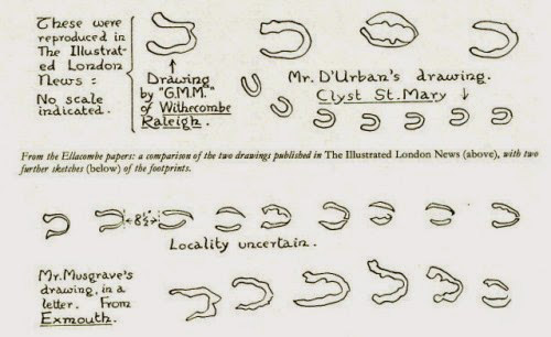 Comparison of sketches of the Devil's Footprints, Devon, England
