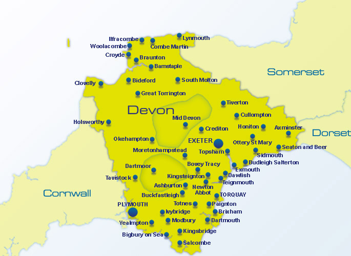 Devon map showing where Devil's Footprints appeared
