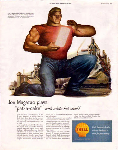 The mythical steelworker Joe Magarac in a Shell Oil ad