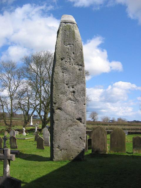 The Rudston Monolith in Rudston Churchyard, East Yorkshire, England, Britain