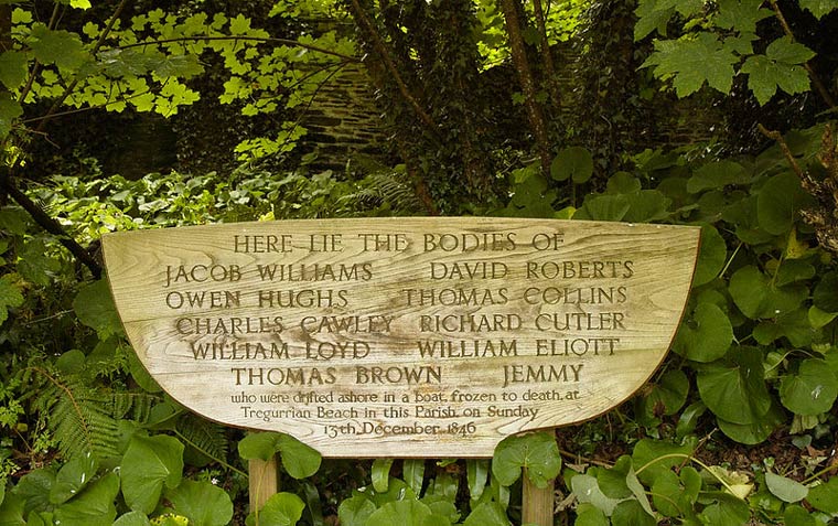 Boat stern used as gravestone in St Mawgan Churchyard, Cornwall