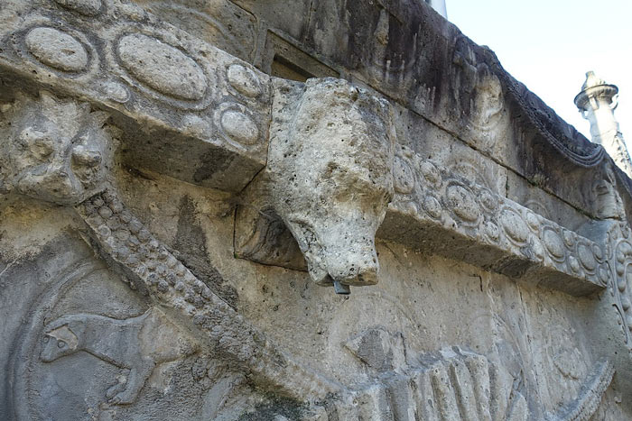 A wolf's head on Baroness Demidoff's tomb in Pere Lachaise Cemetery, Paris - a daytime guardian of the vampire princess?