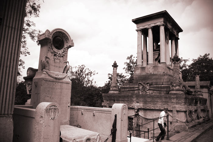 Baroness Demidoff's tomb looms over the other graves in Pere Lachaise Cemetery, Paris