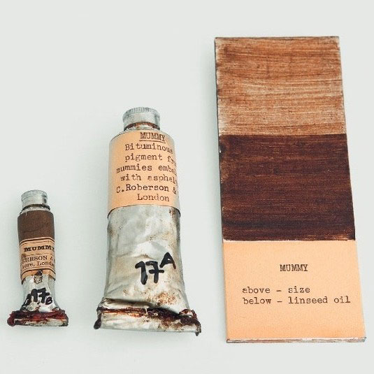 Tubes of mummy brown paint from Roberson's of London