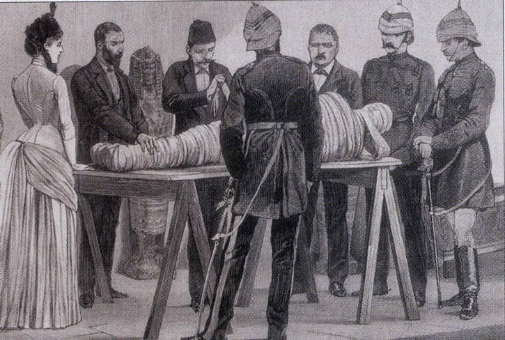 Unwrapping of Ancient Egyptian mummy in Cairo, 1886